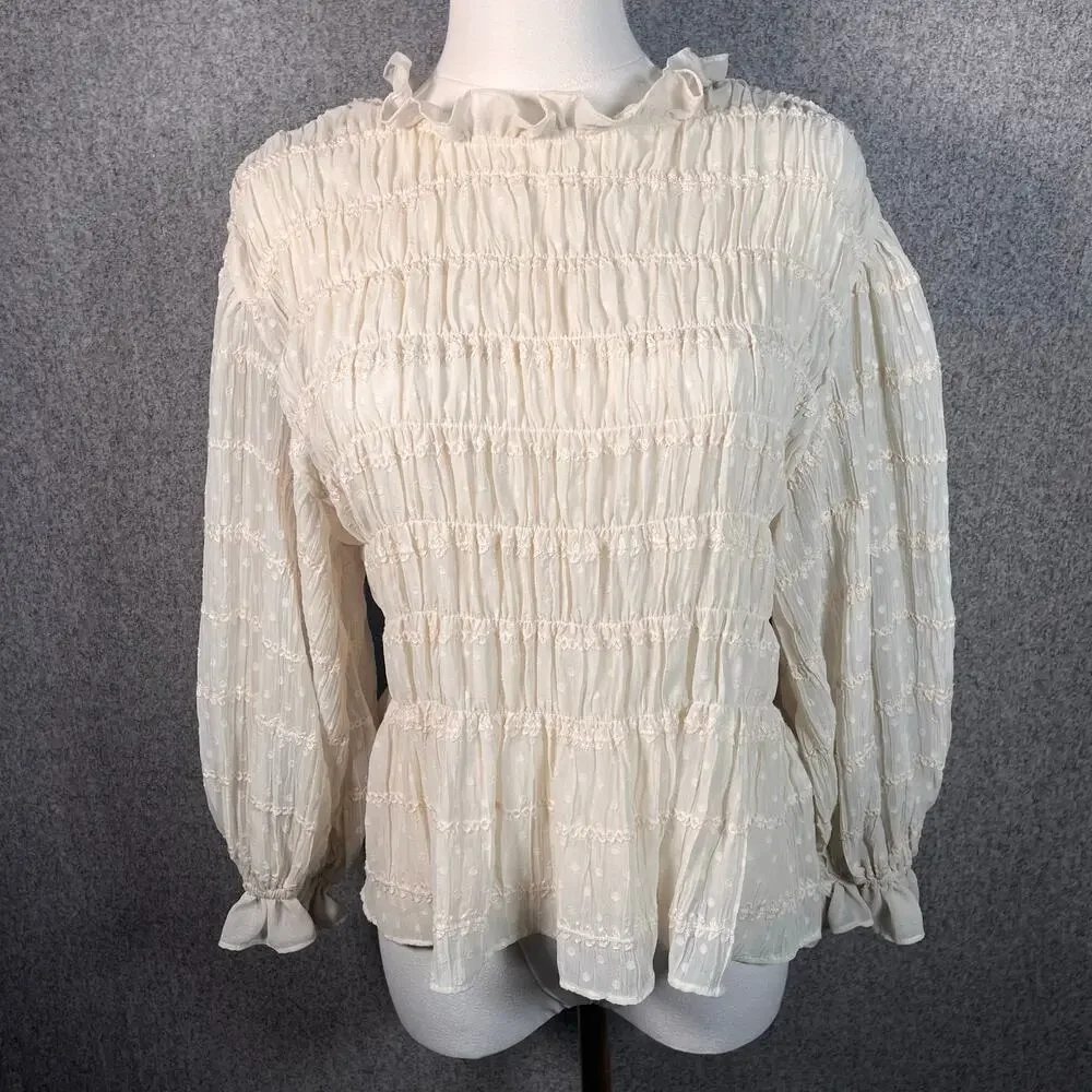 Sheer Women's Fairy Cottage Core Boho Peasant Long Sleeve Blouse Regency Size S